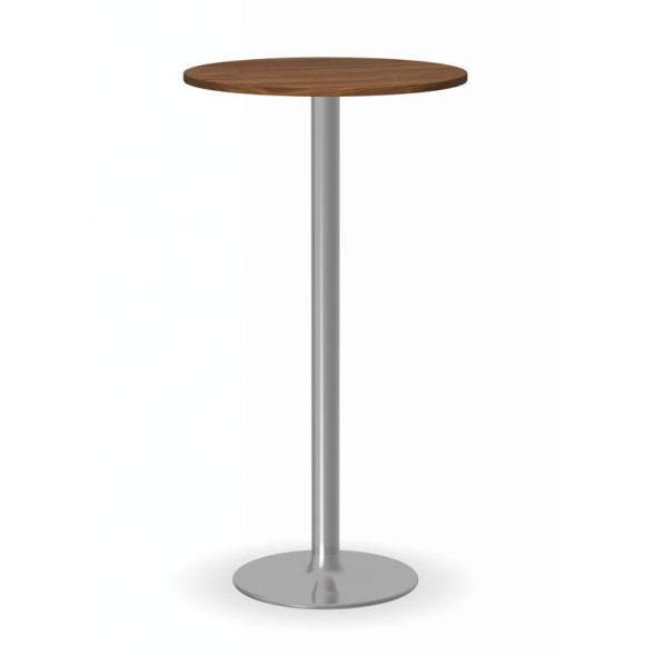 Partytisch, Gastro Stehtisch OLYMPO II, Durchmesser 60 cm, verchromtes Fußgestell, Platte Nussbaum