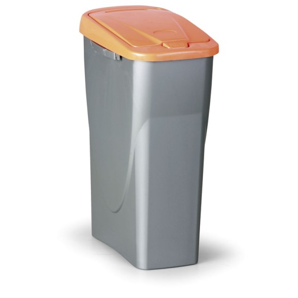 Plastik Mülleimer mit Deckel, 25 l, 215 x 360 x 510 mm, Deckel: orange
