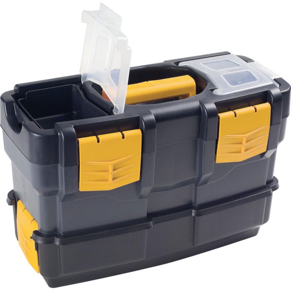Plastikowe walizki na narzędzia z dodatkowym pojemnikiem 420x220x340 mm