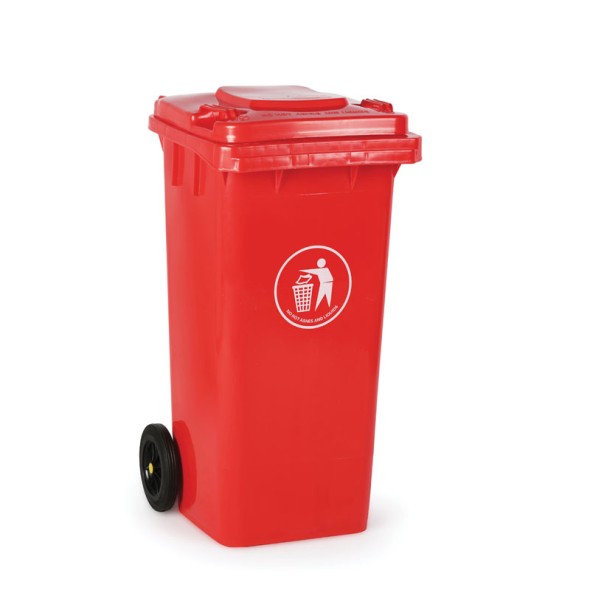 Plastikowy pojemnik na śmieci, śmietnik, 120 litrów, czerwony