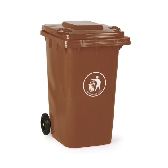 Plastikowy pojemnik na śmieci, śmietnik, 240 litrów, brązowy