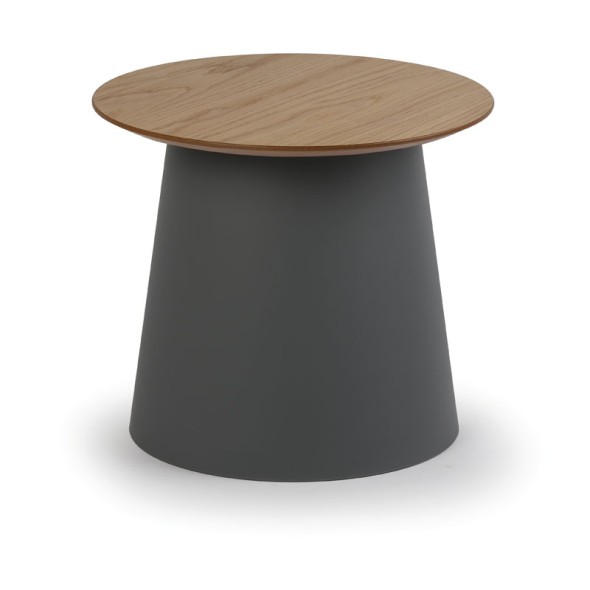 Plastikowy stolik kawowy SETA z drewnianym blatem, średnica 490 mm, szary