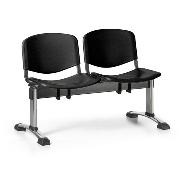 Plastová lavica do čakární ISO, 2-sedadlo, čierna, chróm nohy