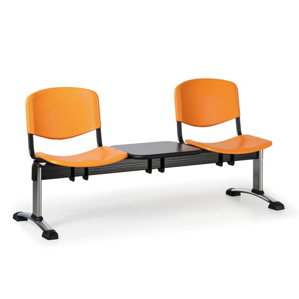 Plastová lavica do čakární ISO, 2-sedadlo, so stolíkom, oranžová, chróm nohy