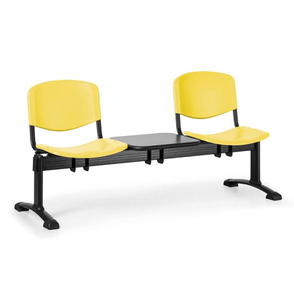 Plastová lavica do čakární ISO, 2-sedadlo, so stolíkom, žltá, čierne nohy
