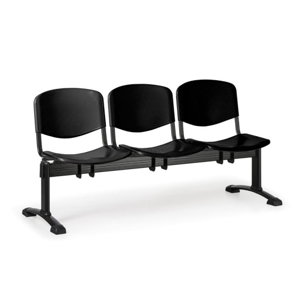 Plastová lavica do čakární ISO, 3-sedadlo, čierna, čierne nohy
