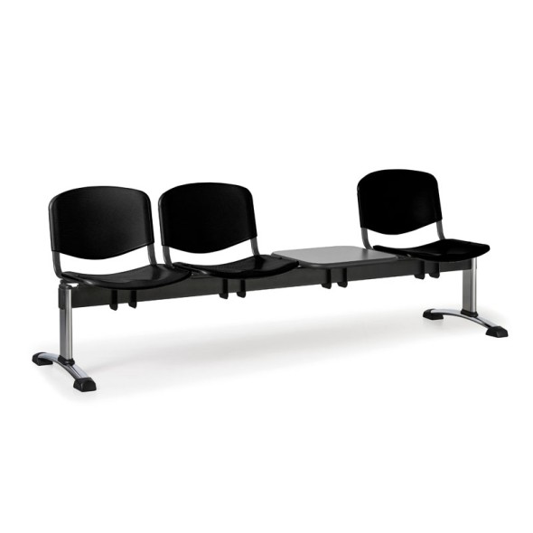 Plastová lavica do čakární ISO, 3-sedadlo, so stolíkom, čierna, chróm nohy