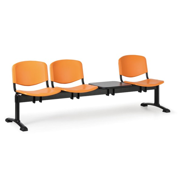 Plastová lavica do čakární ISO, 3-sedadlo, so stolíkom, oranžová, čierne nohy