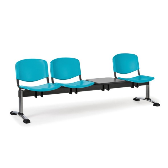 Plastová lavica do čakární ISO, 3-sedadlo, so stolíkom, zelená, chróm nohy