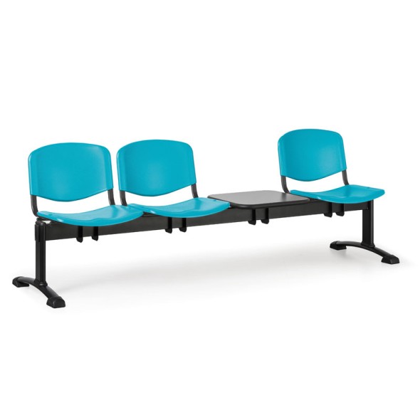 Plastová lavica do čakární ISO, 3-sedadlo, so stolíkom, zelená, čierne nohy