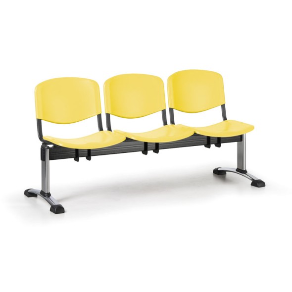 Plastová lavica do čakární ISO, 3-sedadlo, žltá, chróm nohy