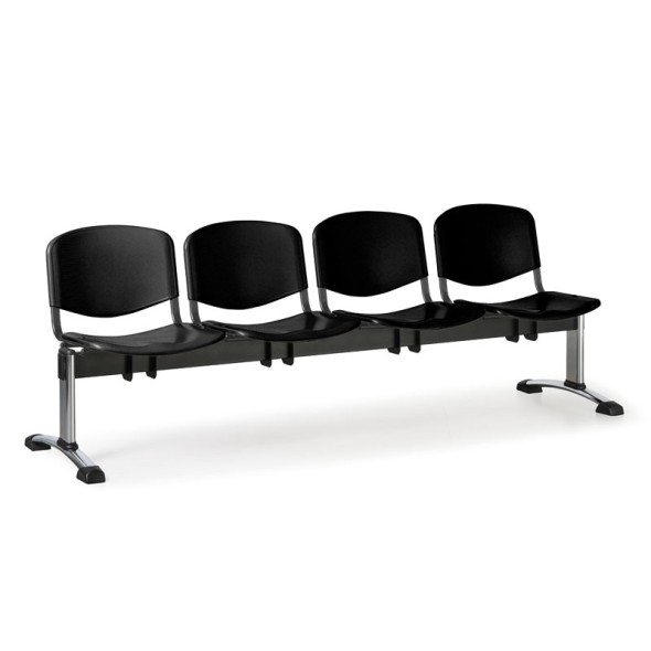 Plastová lavica do čakární ISO, 4-sedadlo, čierna, chróm nohy