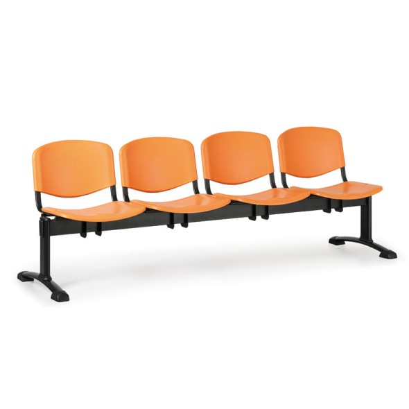 Plastová lavica do čakární ISO, 4-sedadlo, oranžová, čierne nohy