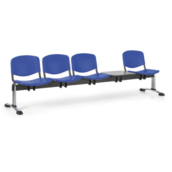 Plastová lavica do čakární ISO, 4-sedadlo, so stolíkom, modrá, chróm nohy