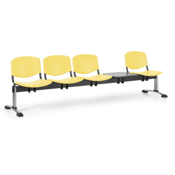Plastová lavica do čakární ISO, 4-sedadlo, so stolíkom, žltá, chróm nohy