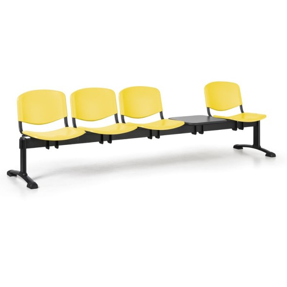 Plastová lavica do čakární ISO, 4-sedadlo, so stolíkom, žltá, čierne nohy