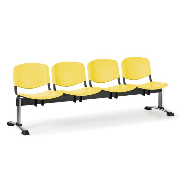 Plastová lavica do čakární ISO, 4-sedadlo, žltá, chróm nohy