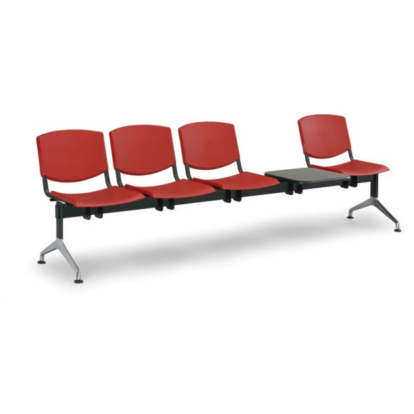 Plastová lavica do čakární SMILE, 4-sedadlo, so stolíkom, červená