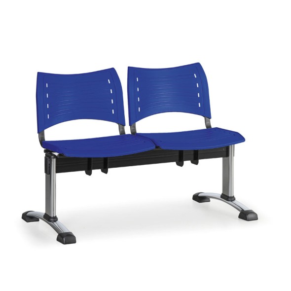 Plastová lavica do čakární VISIO, 2-sedadlo, modrá, chrómované nohy