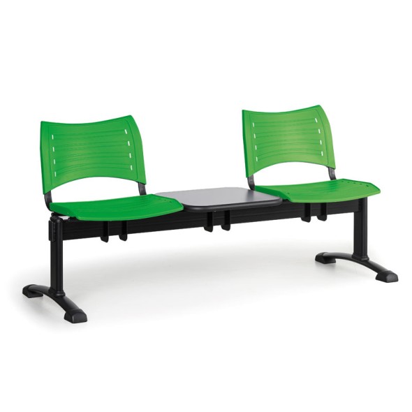 Plastová lavica do čakární VISIO, 2-sedadlo, so stolíkom, zelená, čierne nohy