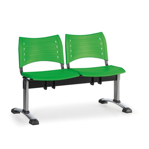 Plastová lavica do čakární VISIO, 2-sedadlo, zelená, chrómované nohy