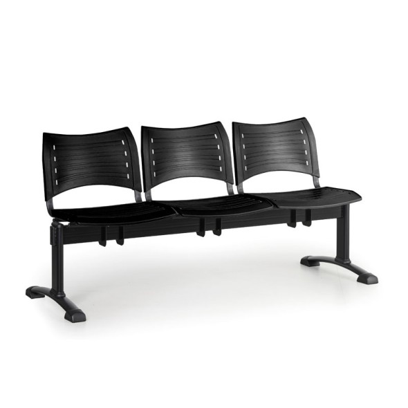 Plastová lavica do čakární VISIO, 3-sedadlo, čierna, čierne nohy