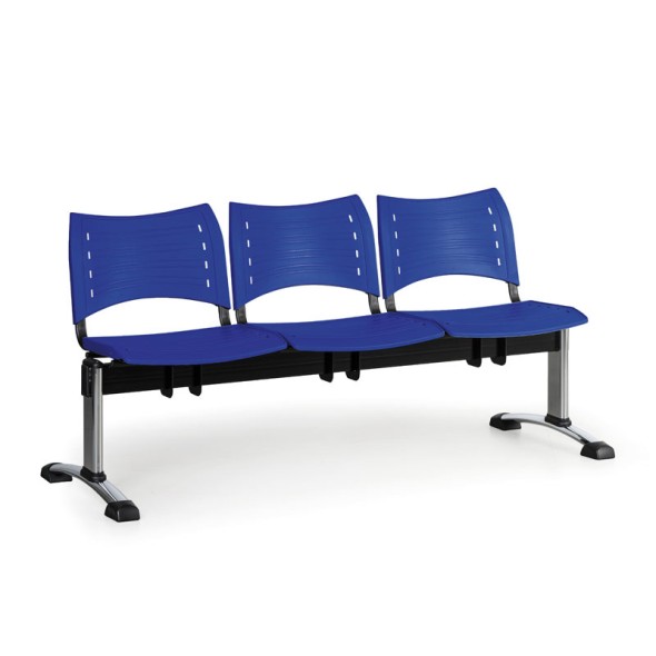 Plastová lavica do čakární VISIO, 3-sedadlo, modrá, chrómované nohy