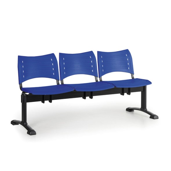 Plastová lavica do čakární VISIO, 3-sedadlo, modrá, čierne nohy