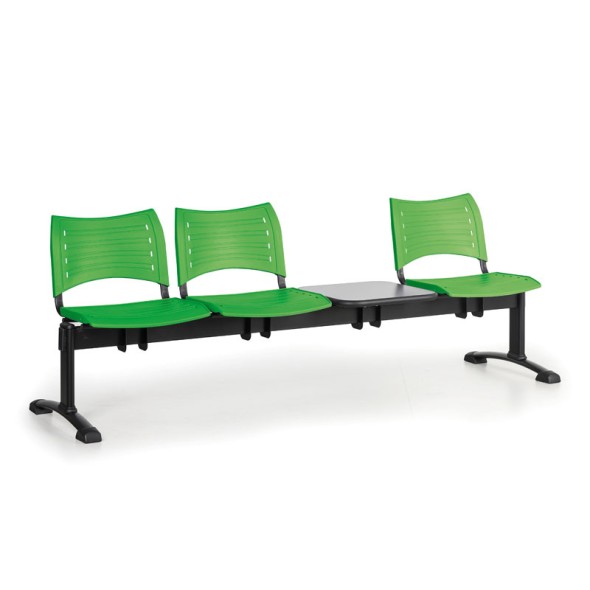 Plastová lavica do čakární VISIO, 3-sedadlo, so stolíkom, zelená, čierne nohy