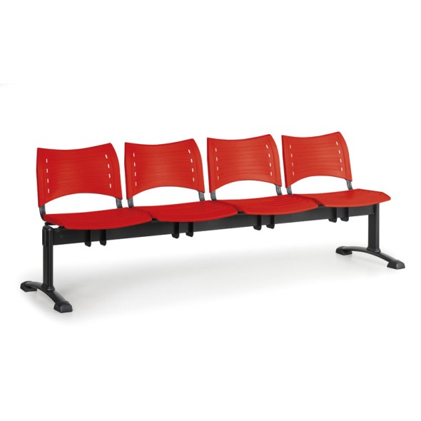 Plastová lavica do čakární VISIO, 4-sedadlo, červená, čierne nohy