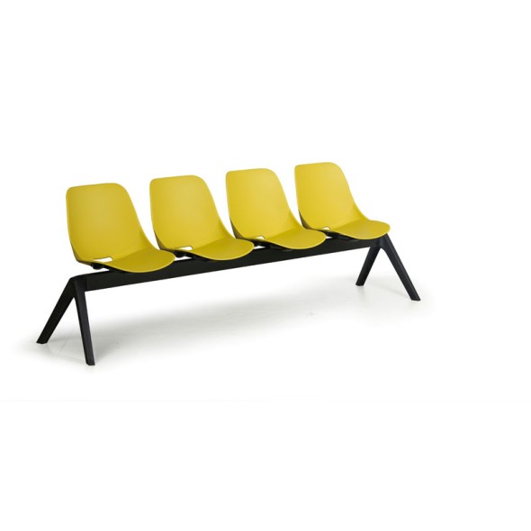Plastová lavice do čekáren MONOSHELL, 4-sedák, žlutá