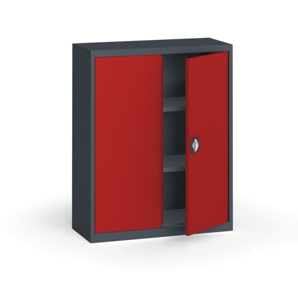 Plechová policová skříň na nářadí KOVONA, 1150 x 950 x 400 mm, 2 police, antracit/červená