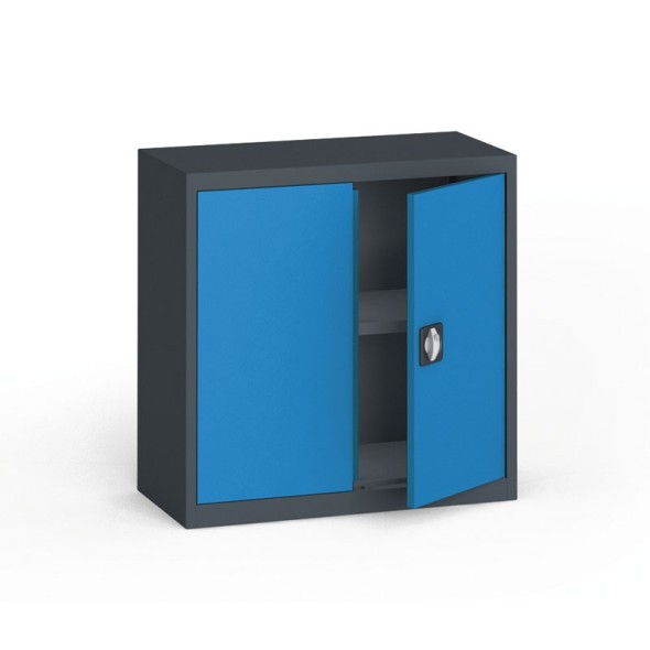 Plechová policová skříň na nářadí KOVONA, 800 x 800 x 400 mm, 1 police, antracit/modrá