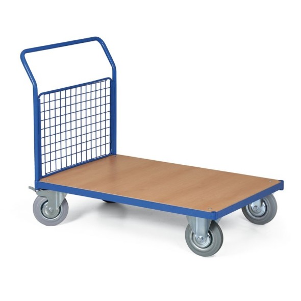 Plošinový vozík s drátěnou výplní madla, 1000x700 mm, nosnost 200 kg, kola 125 mm s šedou pryží