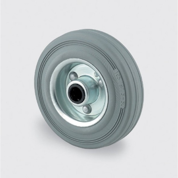 Pojedyncze koło, metalowa tarcza, szara guma, 125 mm