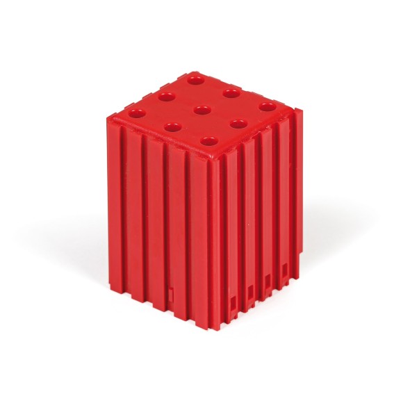 Pojemnik na narzędzia z tworzywa sztucznego z chwytem cylindrycznym ø5, moduł 5x5, 9 gniazd, czerwony