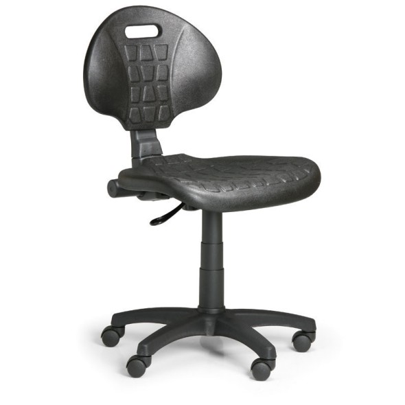 Pracovná stolička na kolieskach PUR, permanentný kontakt, pre mäkké podlahy