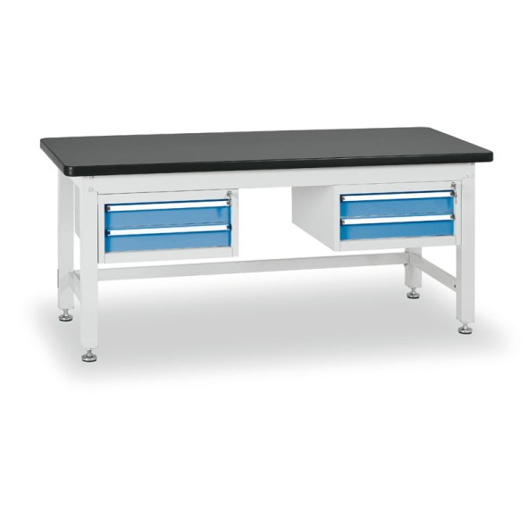 Pracovný stôl do dielne BL s 2 závesnými boxami na náradie, MDF + PVC doska, 4 zásuvky, 1800 x 750 x 800 mm