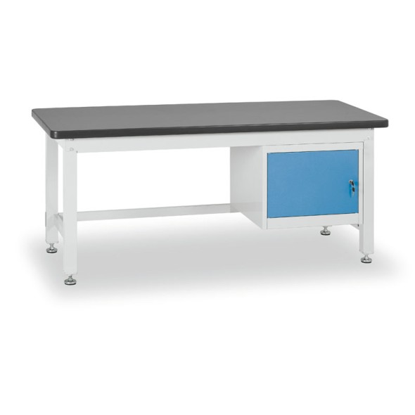 Pracovný stôl do dielne BL so závesnou skrinkou na náradie, MDF + PVC doska, 1800 x 750 x 800 mm