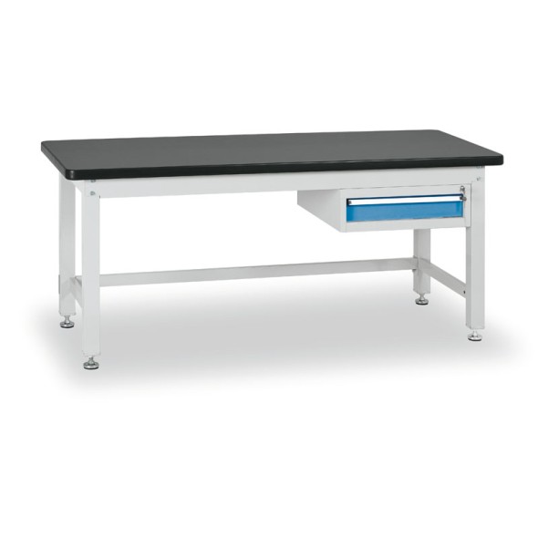 Pracovný stôl do dielne BL so závesným boxom na náradie, MDF + PVC doska, 1 zásuvka, 1500 x 750 x 800 mm
