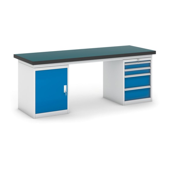 Pracovný stôl do dielne GB so skrinkou a zásuvkovým boxom na náradie, 2100 mm