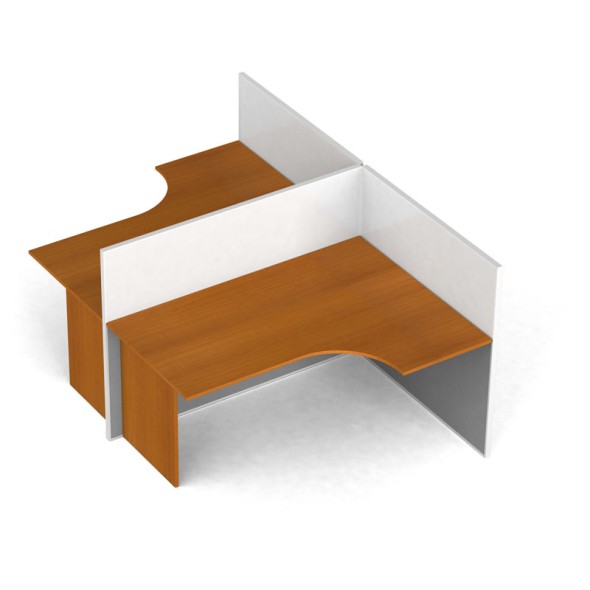 Rohový kancelársky pracovný stôl PRIMO s paravánmi, tvar T, magnetická tabuľa, 2 miesta, čerešňa