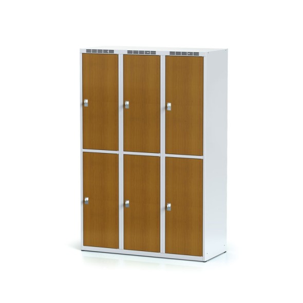 Šatní skříňka s úložnými boxy, 6 boxů 400 mm, laminované dveře třešeň, cylindrický zámek
