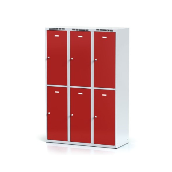Šatní skříňka s úložnými boxy, 6 boxů, červené dveře, cylindrický zámek