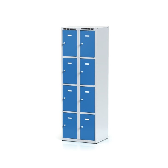 Šatní skříňka s úložnými boxy, 8 boxů, modré dveře, otočný zámek