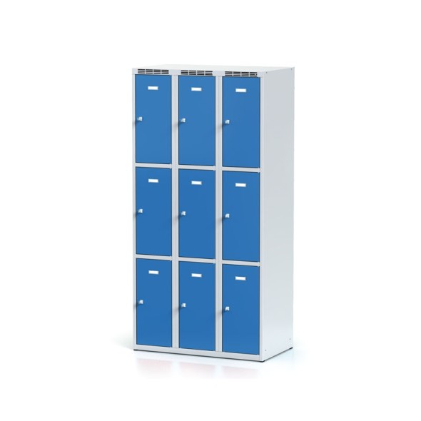 Šatní skříňka s úložnými boxy, 9 boxů, modré dveře, cylindrický zámek