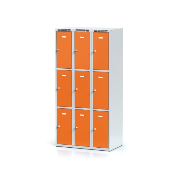Šatní skříňka s úložnými boxy, 9 boxů, oranžové dveře, cylindrický zámek