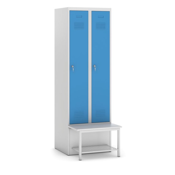 Šatníková skrinka s lavičkou a policou, modré dvere, cylindrický zámok