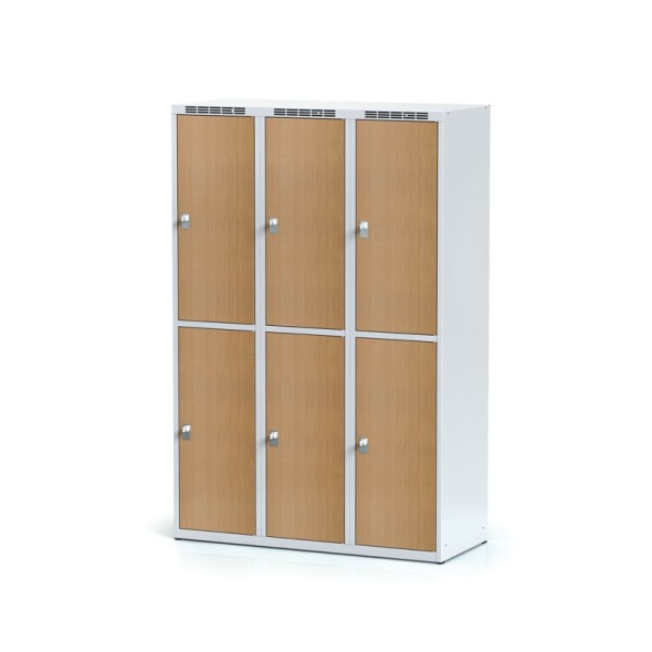 Šatníková skrinka s úložnými boxami, 6 boxov 400 mm, laminované dvere buk, cylindrický zámok