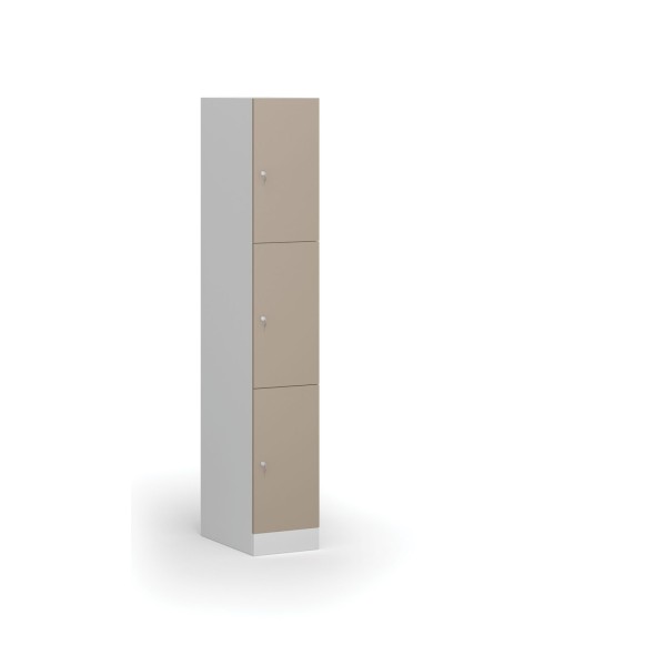 Šatníková skrinka s úložnými boxmi, 3 boxy, 1850 x 300 x 500 mm, cylindrický zámok, béžové dvere